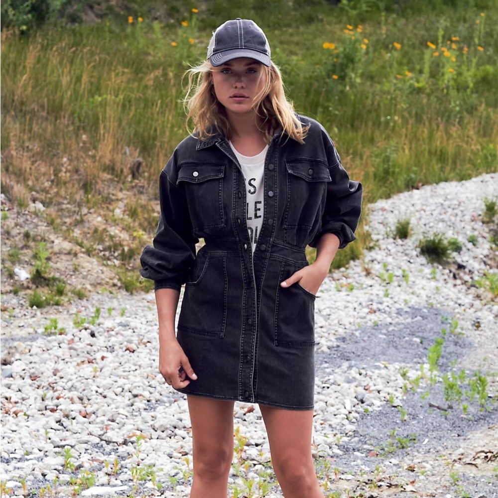 Free people denim shirt dress midnight black